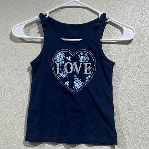 Place Navy Tank Top with Floral Heart LOVE Graphic